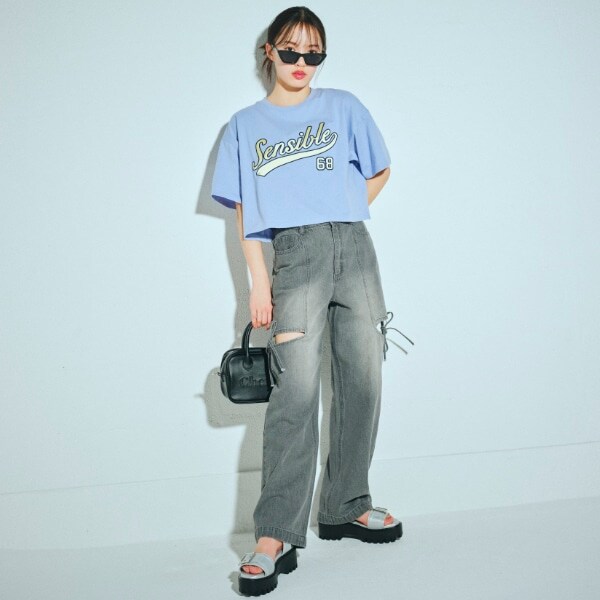 リボンスリットデニムパンツ