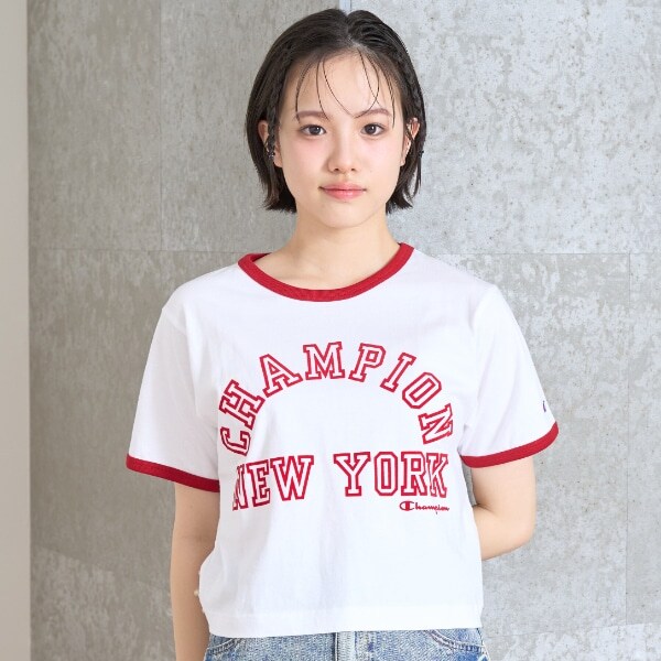 【Champion】【綿100％】リンガー半袖Tシャツ
