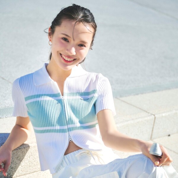 【アラエル】半袖ジップニット