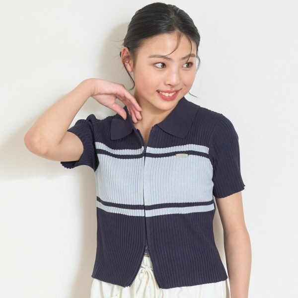 【アラエル】半袖ジップニット