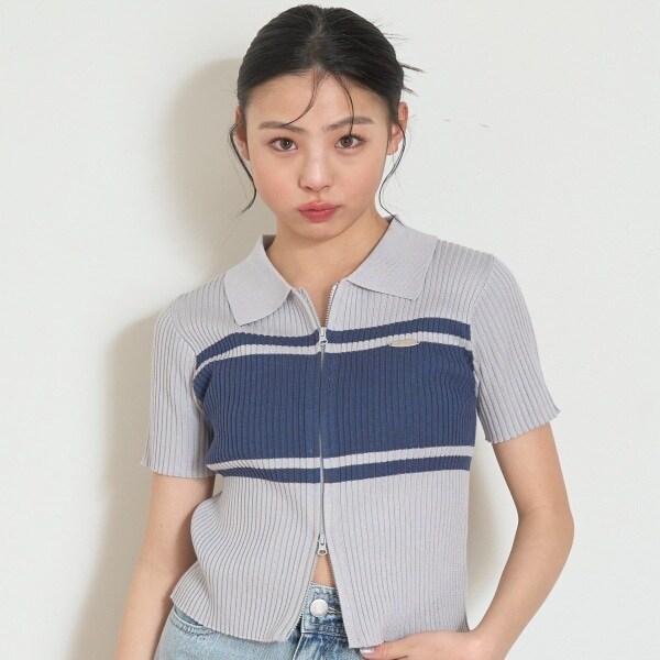 【アラエル】半袖ジップニット
