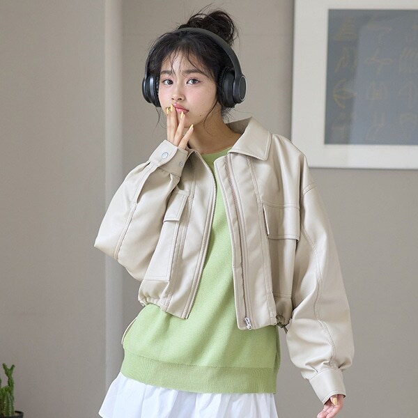 合皮ショートブルゾン