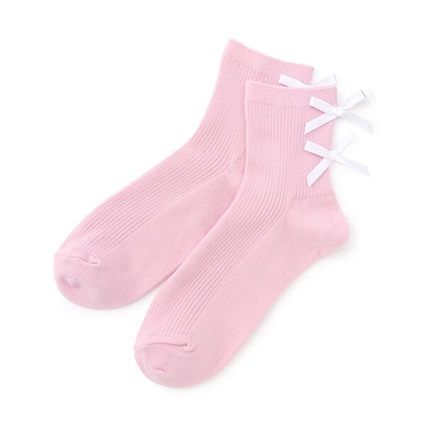 リボンつきリブクルーソックス