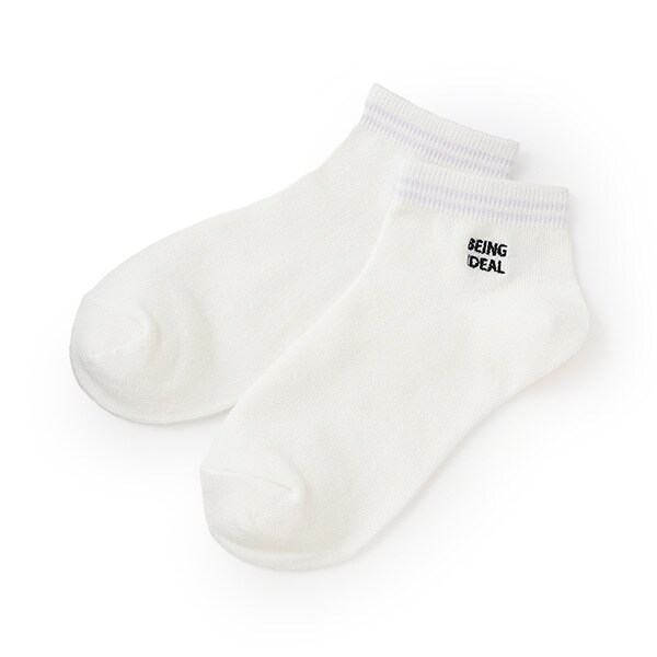 【抗菌防臭】ライン刺しゅうスニーカ丈ーソックス