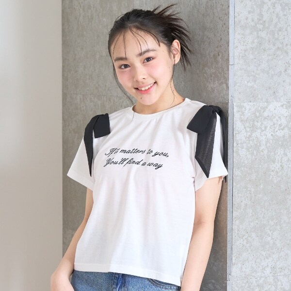 肩リボン半袖Tシャツ