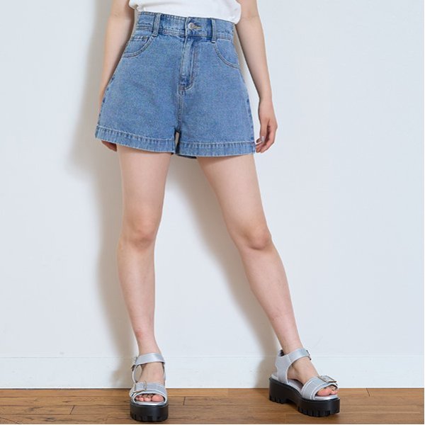 【GOODPRICE】【綿100％】プレートロゴデニムショートパンツ
