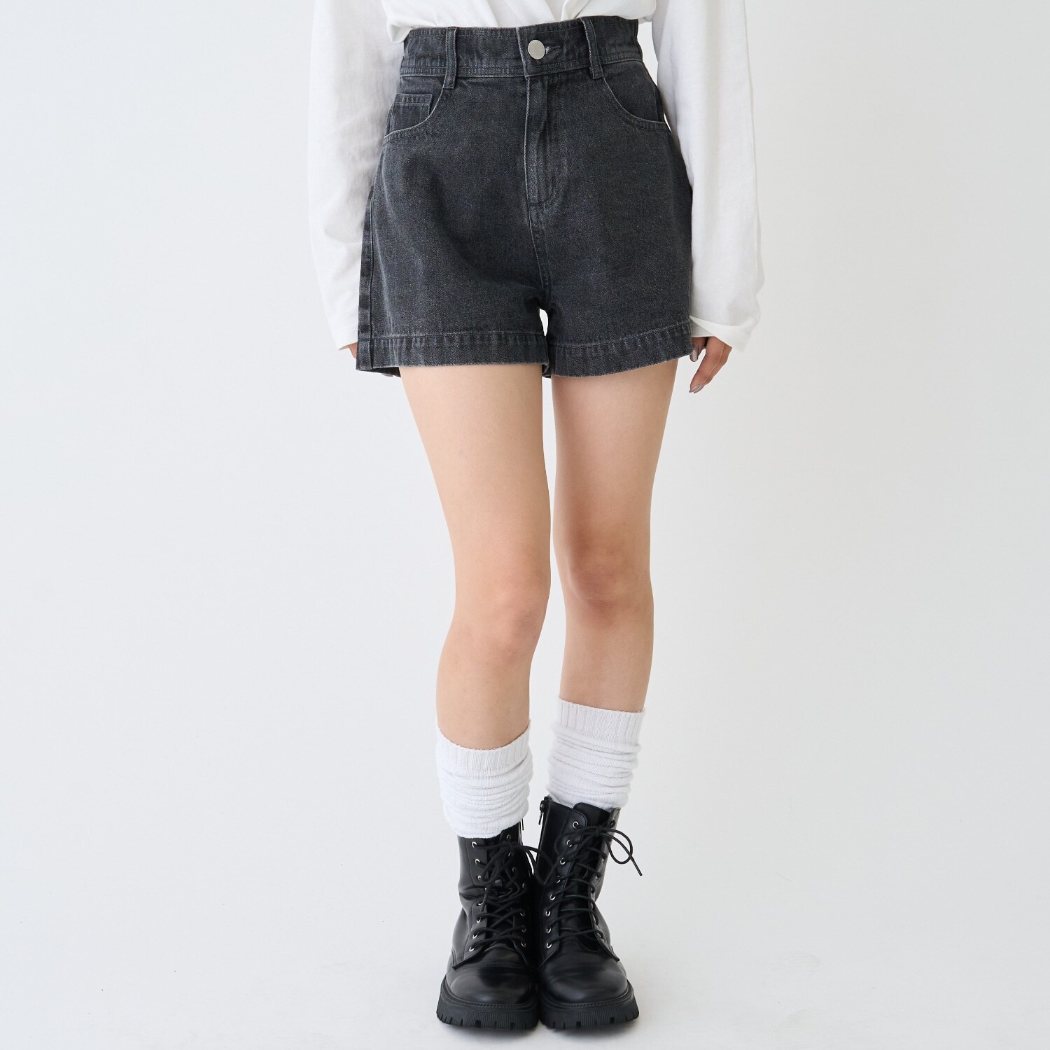 【GOODPRICE】【綿100％】プレートロゴデニムショートパンツ