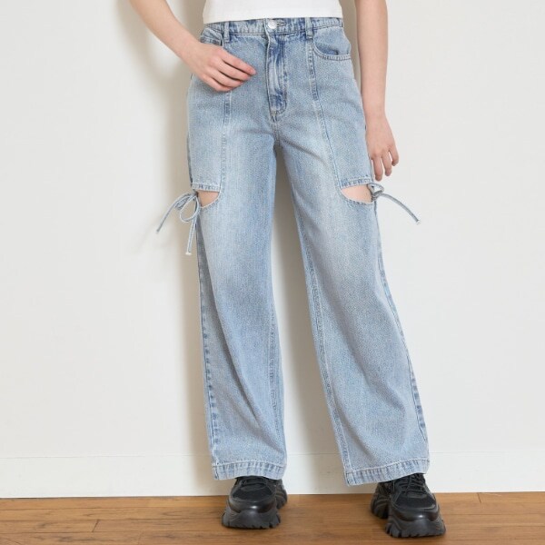 リボンスリットライトデニム