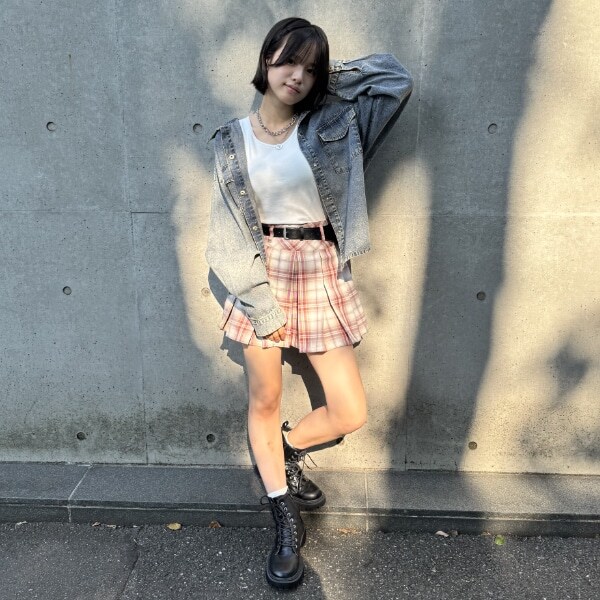 【GOODPRICE】【イージーケア】ベルトつきチェックプリーツスカート