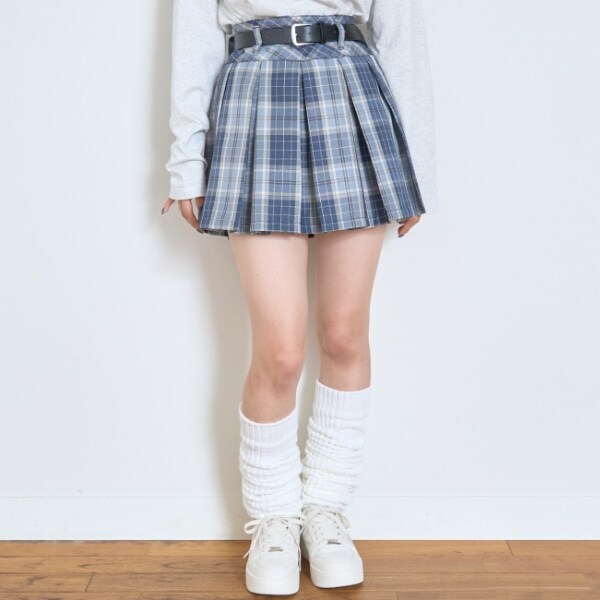 【GOODPRICE】【イージーケア】ベルトつきチェックプリーツスカート