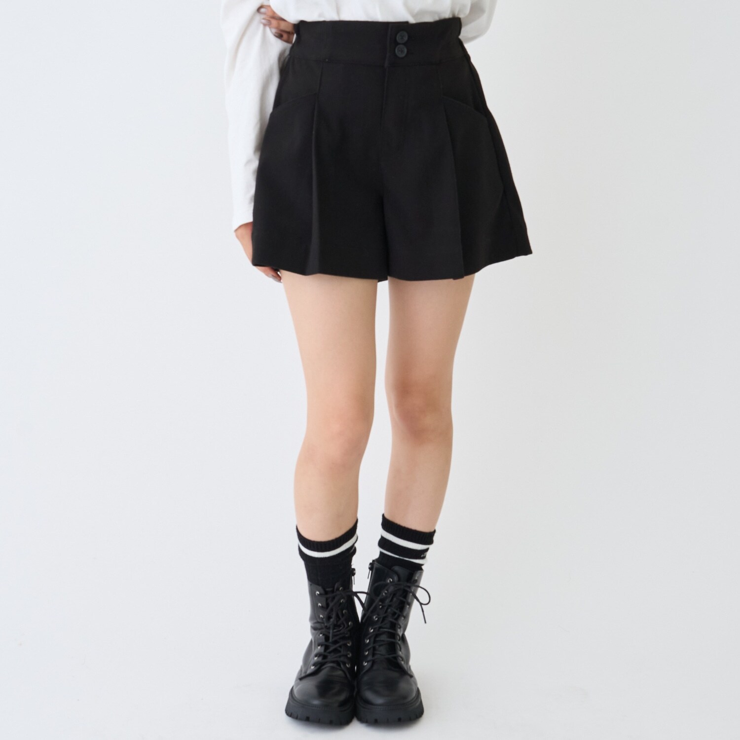 【起毛】美脚見えタックフレアキュロット