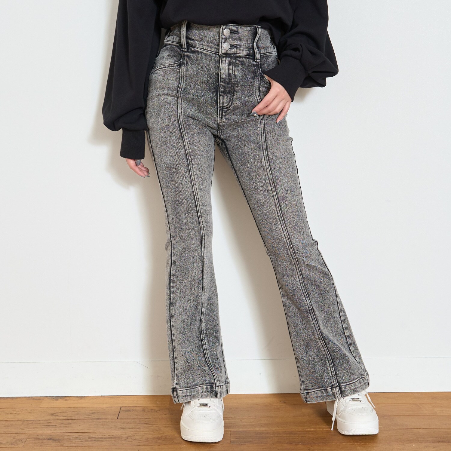 【起毛】【ストレッチ】スタイルアップフレアデニム