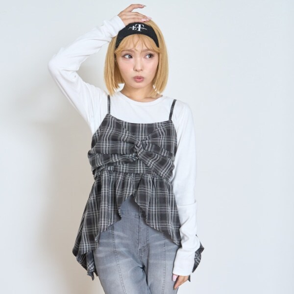 インナーツキイレヘムチェックキャミソール