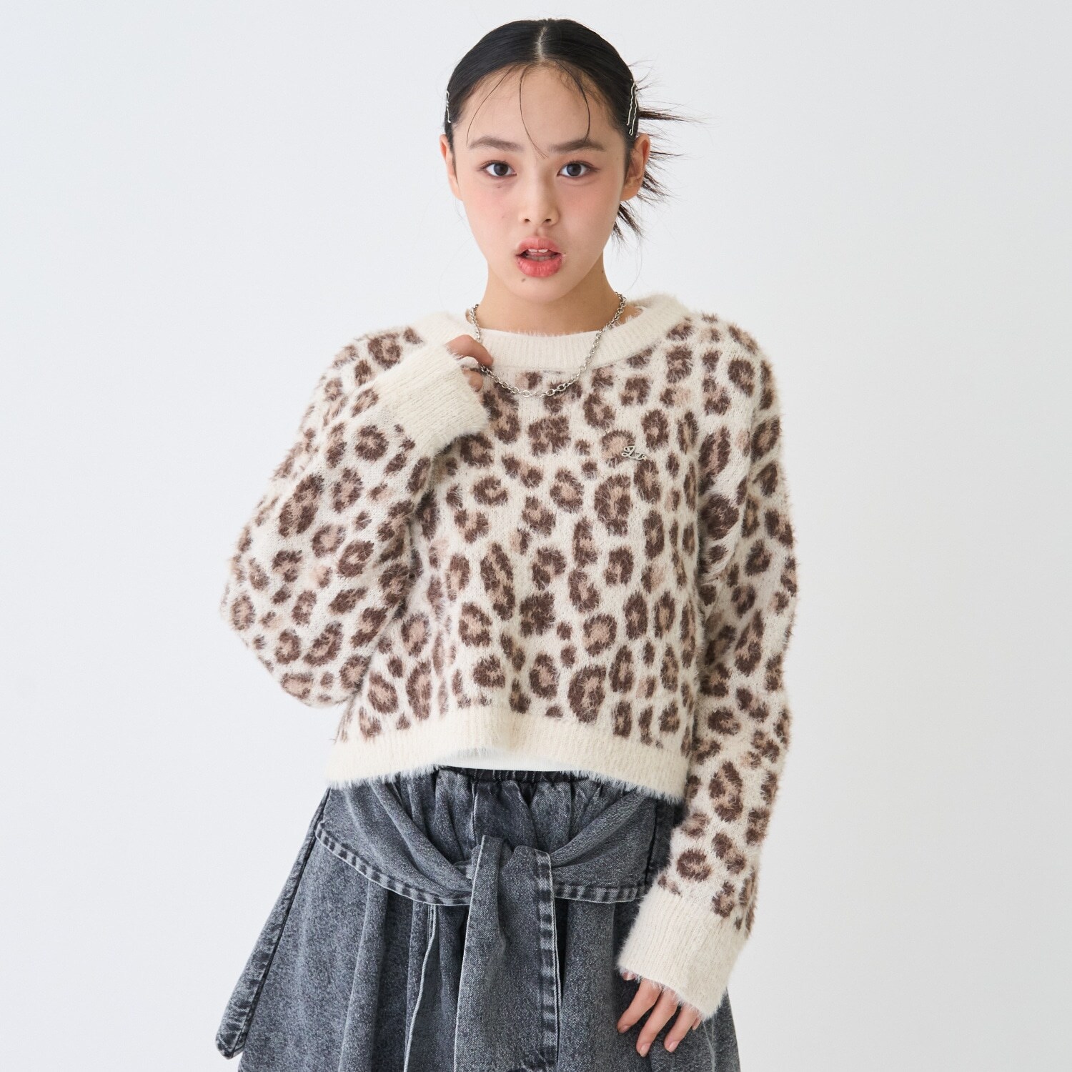 インナーつきシャギークロップドニット