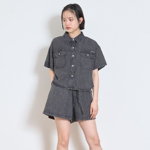 【綿100％】デニム半袖シャツセットアップ