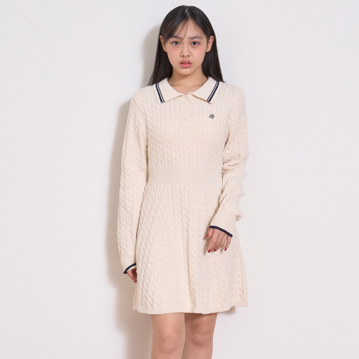スタイルアップポロニットワンピース