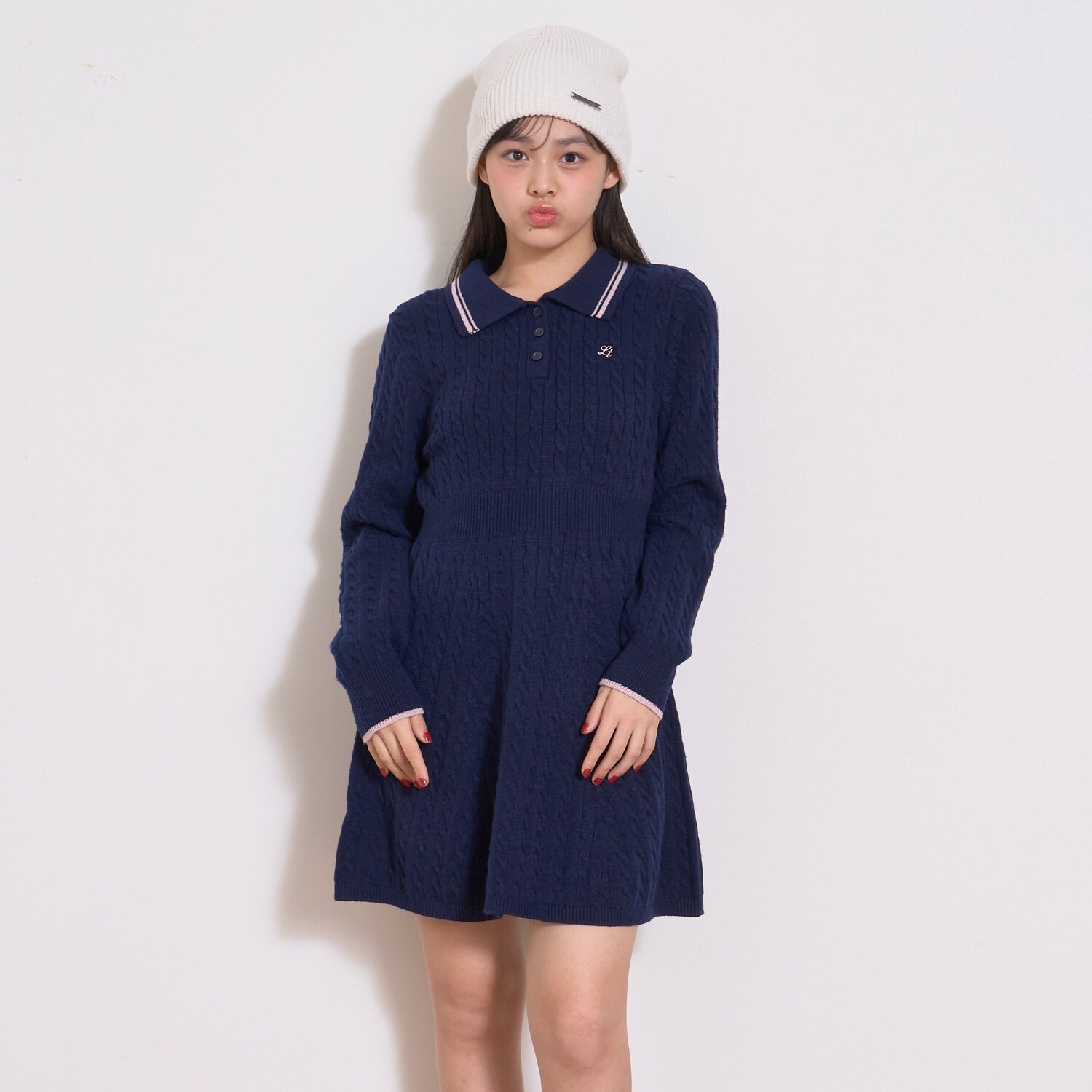 スタイルアップポロニットワンピース