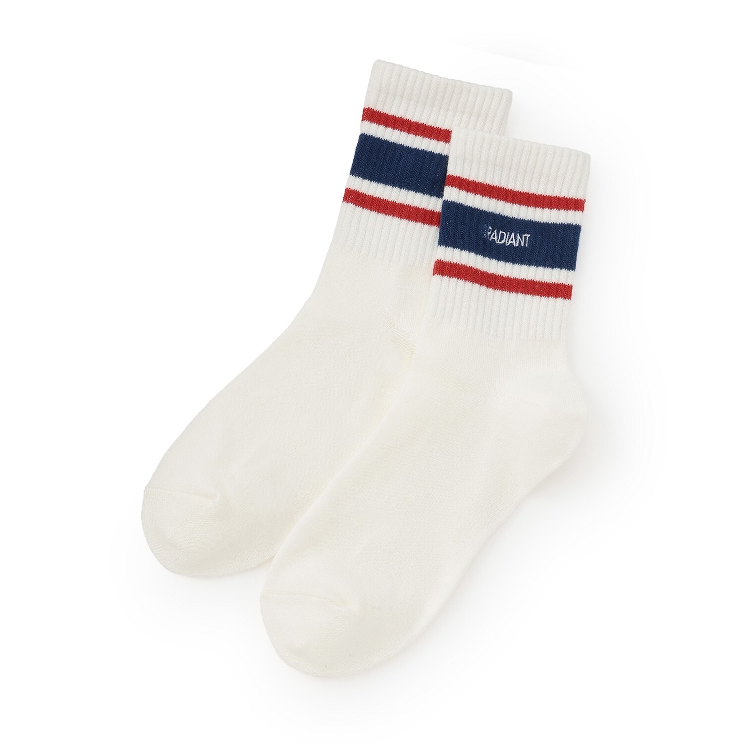 ライン刺しゅうクルーソックス