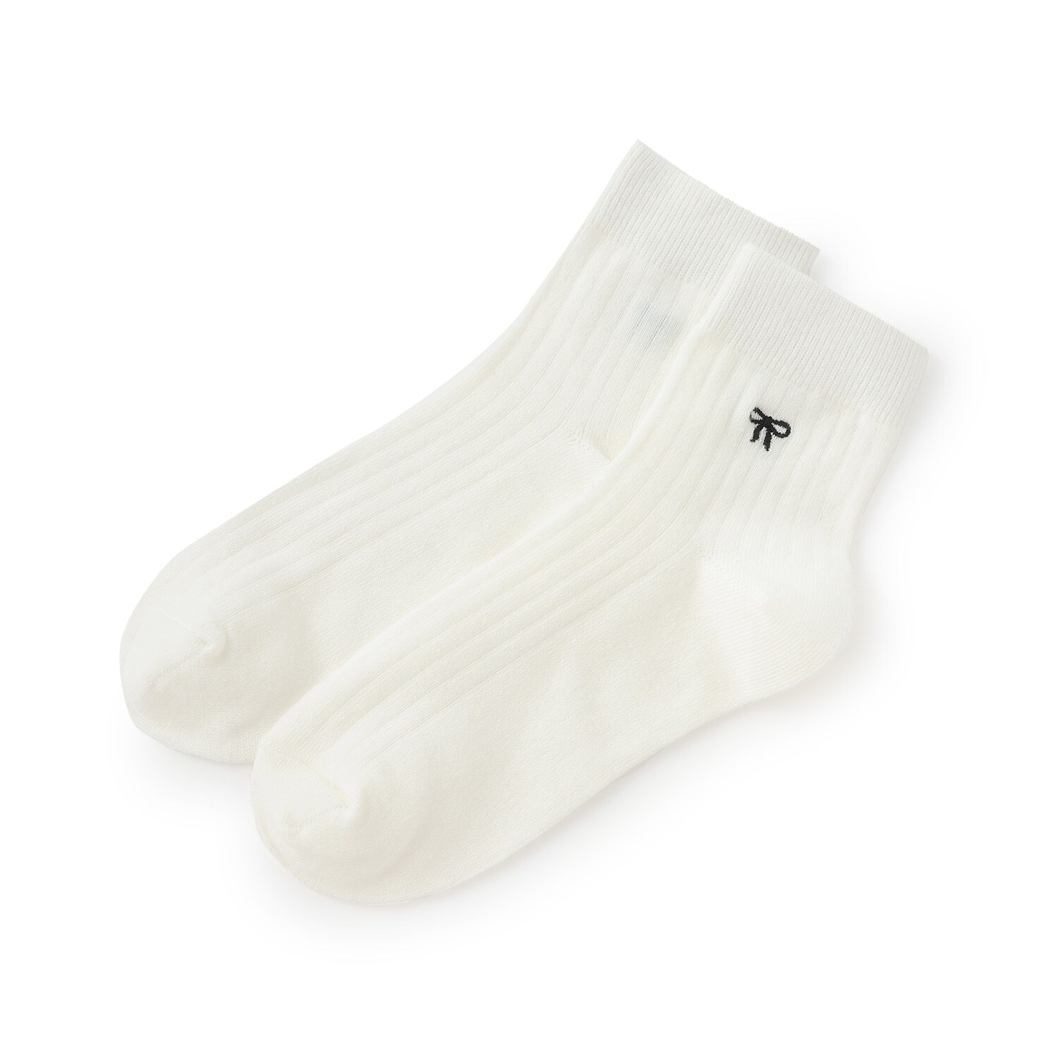 リボン刺しゅうクルーソックス