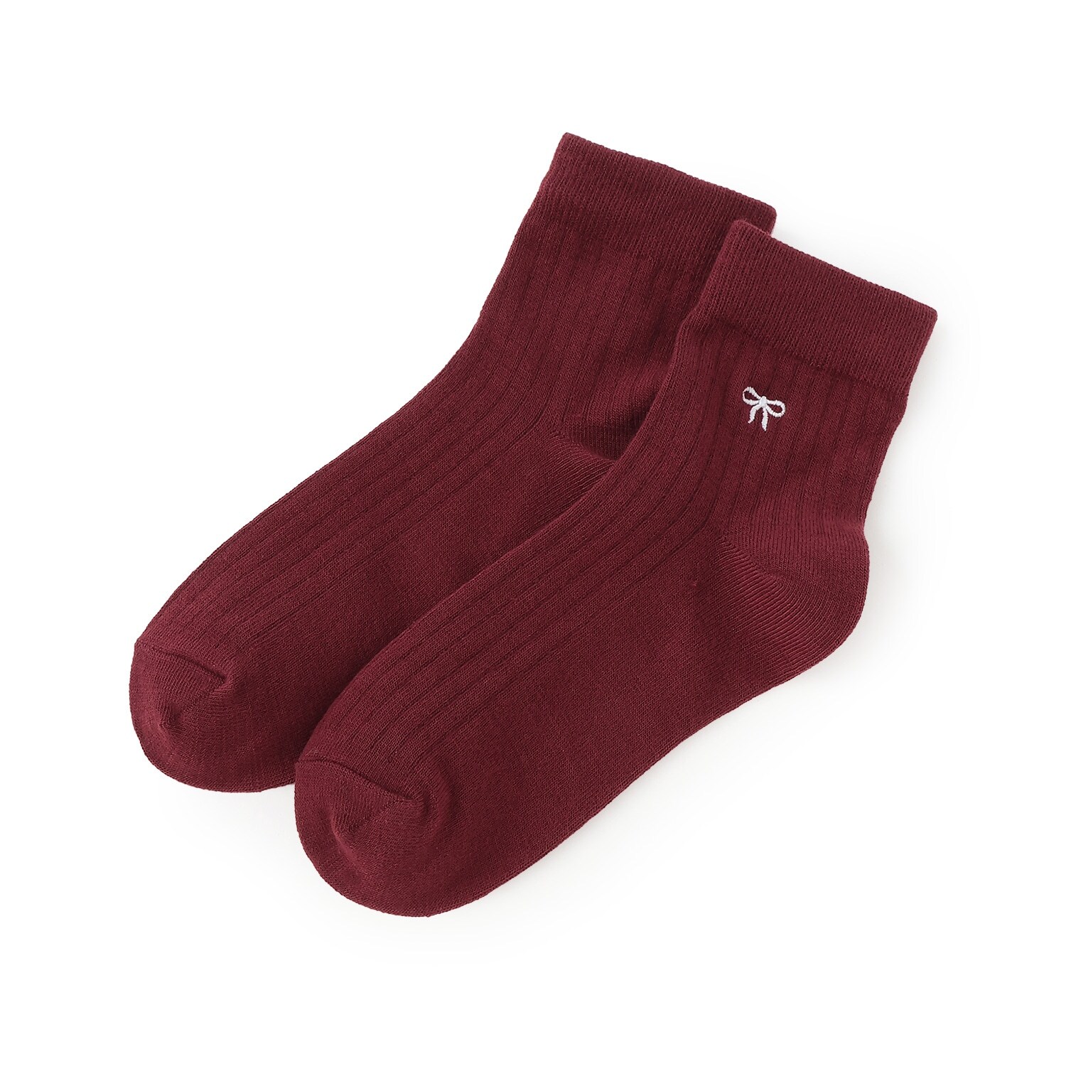 リボン刺しゅうクルーソックス