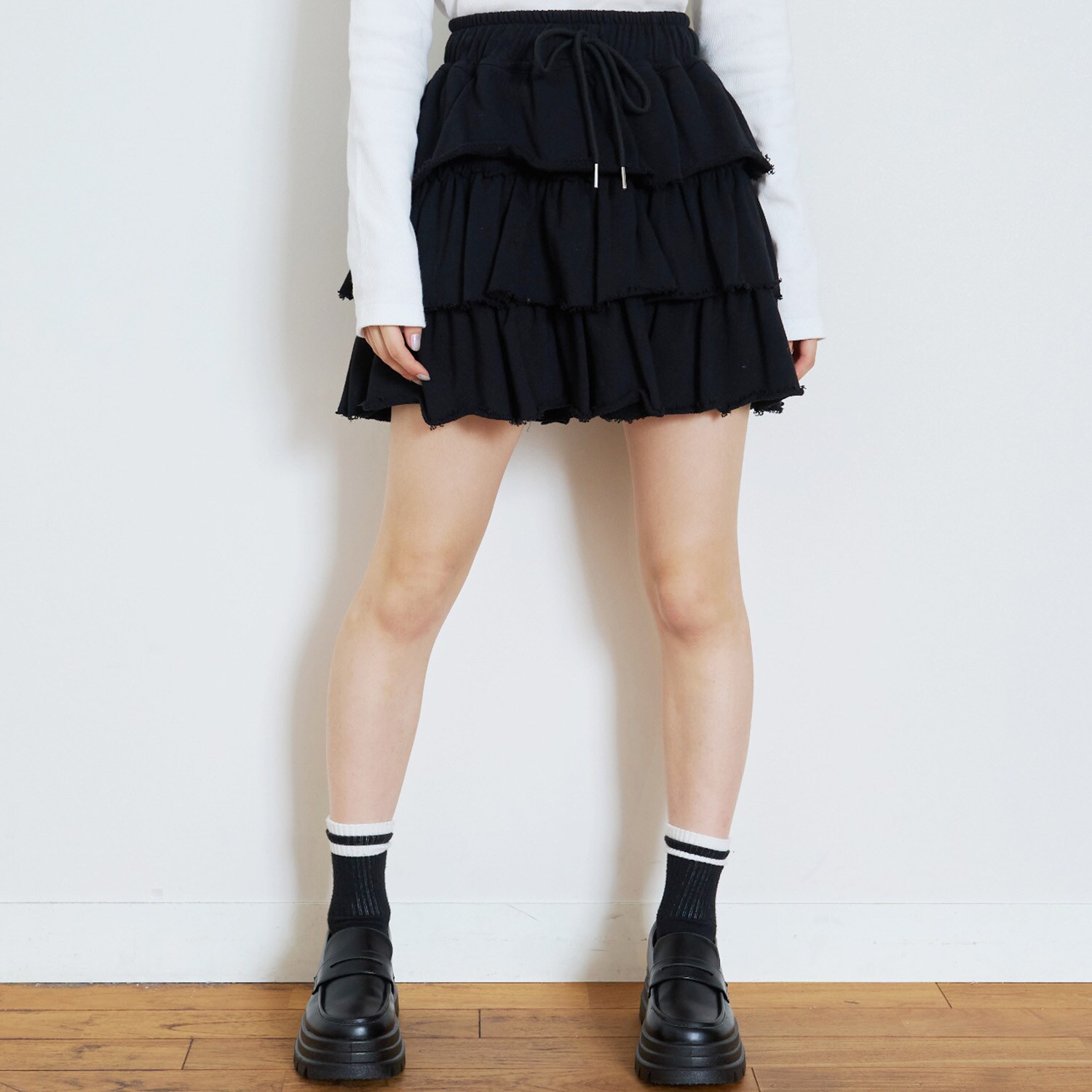 【綿100%】【セット可】カットティアードミニスカート