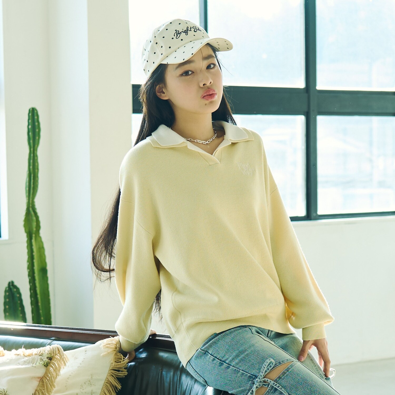 【アラエル】W衿スキッパーニット