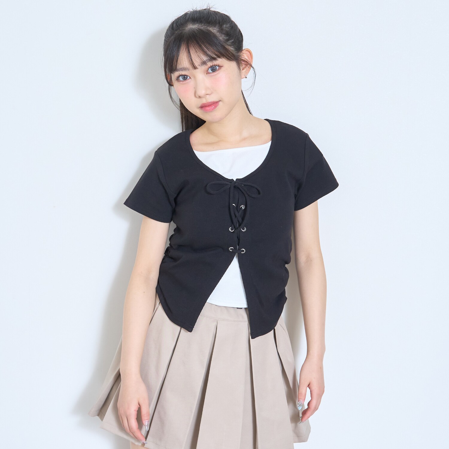 レースアップテレコ半袖T