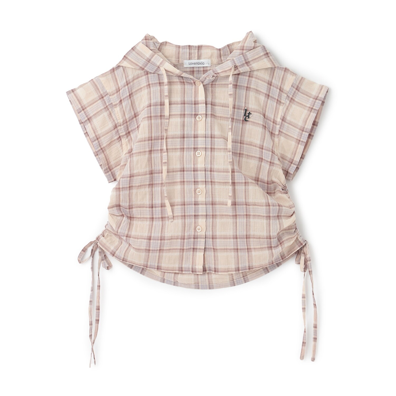 【UV】ドロストチェック半袖シャツパーカー