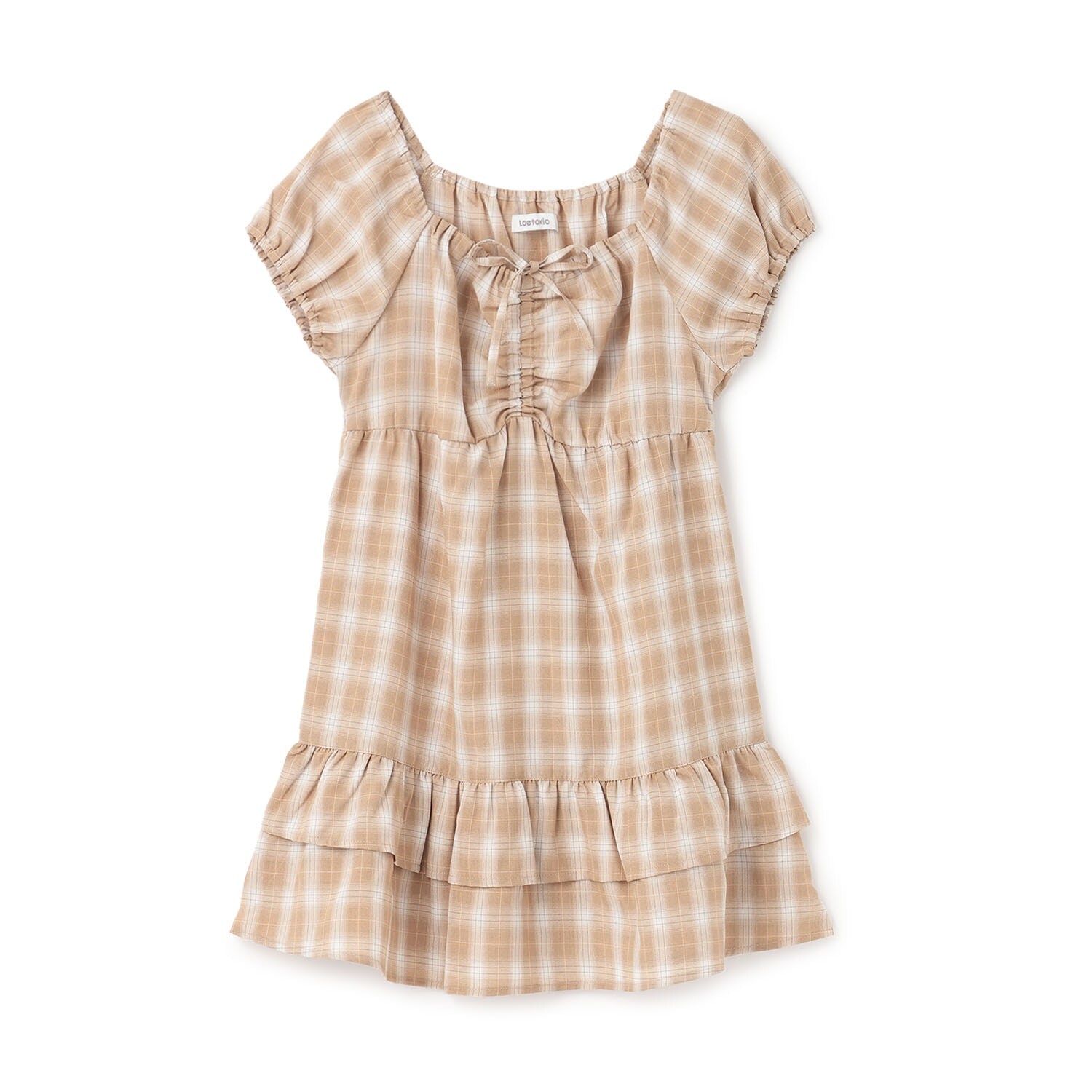 ギャザーチェックチュニックワンピ