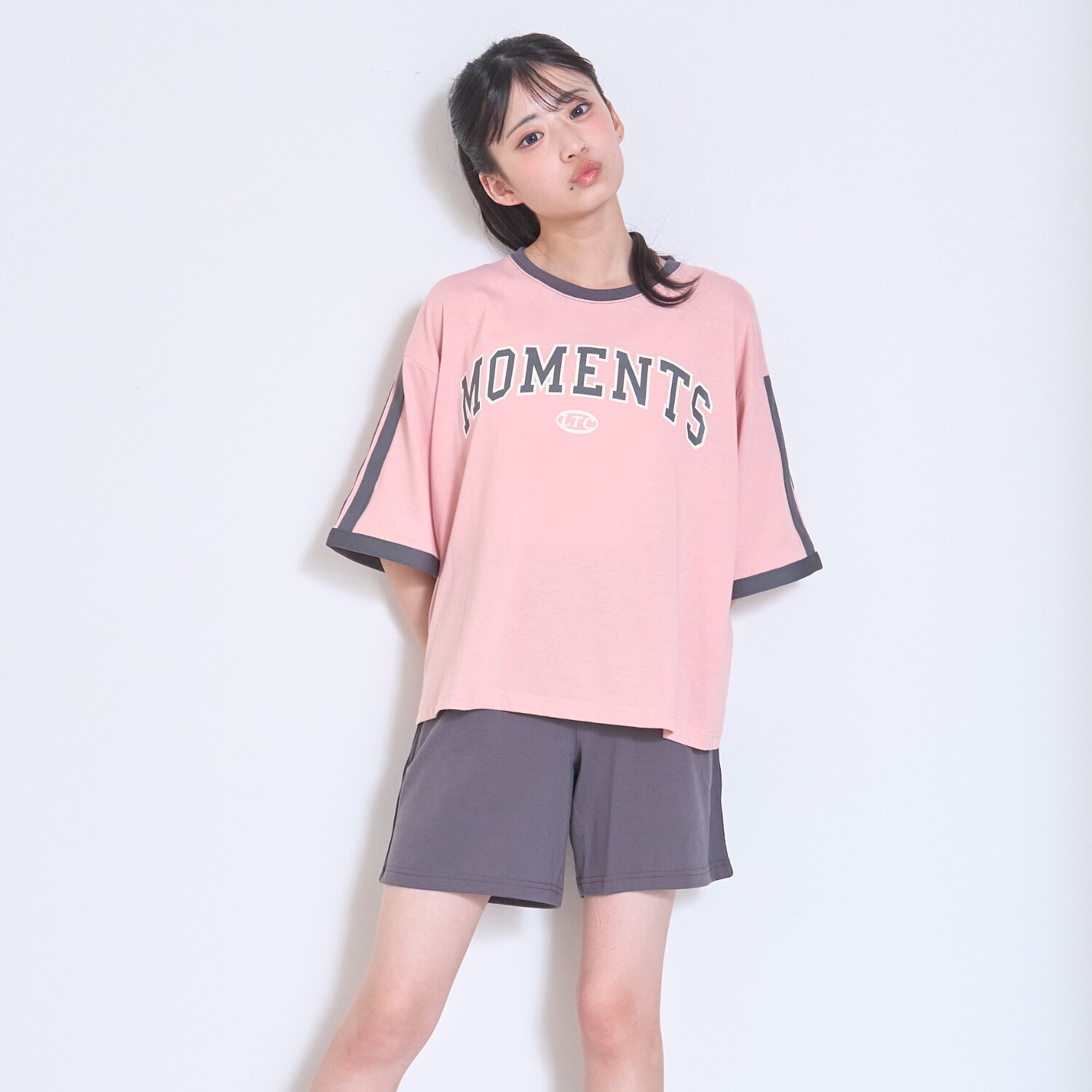 【ルームウェア/パジャマ】半袖リンガーシャツ＆ショートパンツセット