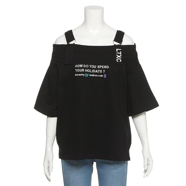 裏毛 ストラップオフショルTシャツ