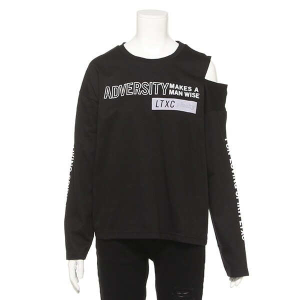 アシメントリー肩開きTシャツ