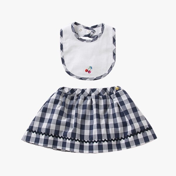 ギンガムスカートアンドビブセット