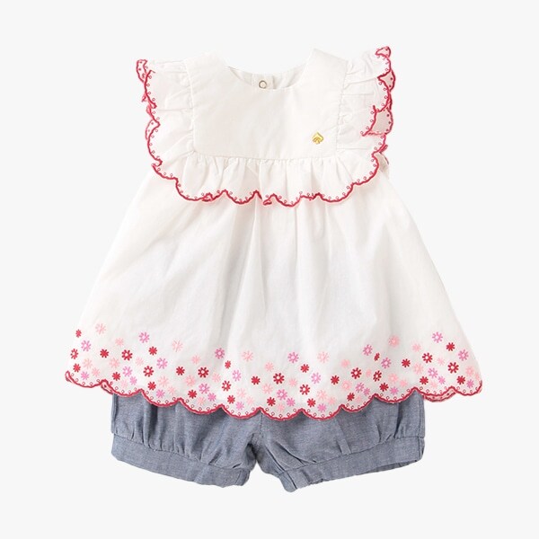 フローラルエンブロイダリートップ＆パンツセット