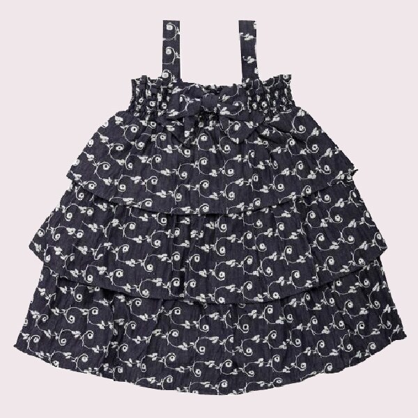 【ベビー向け】刺しゅうシャンブレーティアードワンピース