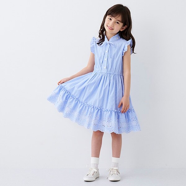 トドラー ストライプエンブロイダリーワンピース