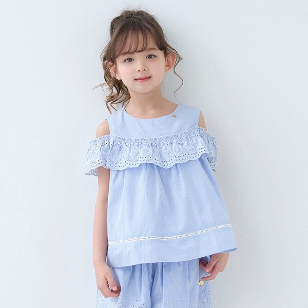 トドラー ストライプエンブロイダリーブラウス