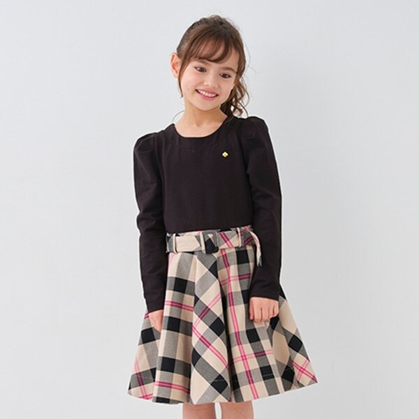トドラー チェックドッキングワンピース