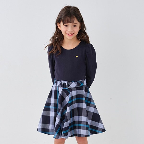 トドラー チェックドッキングワンピース