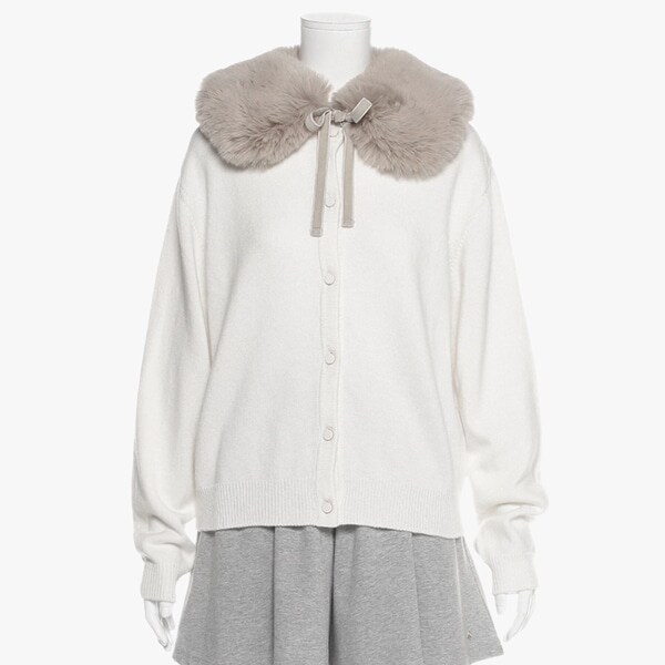 ジュニア フェイクファーカラーカーディガン