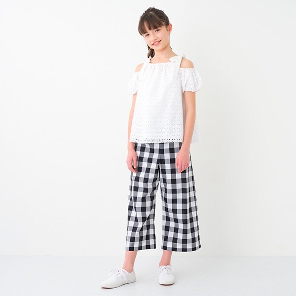 ガールズ ギンガムチェックワイドパンツ