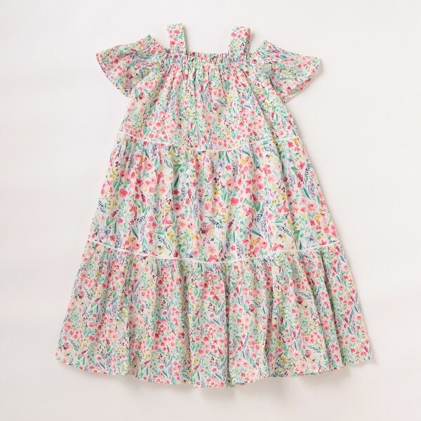 ガールズ コールドショルダーマルチフラワーワンピース