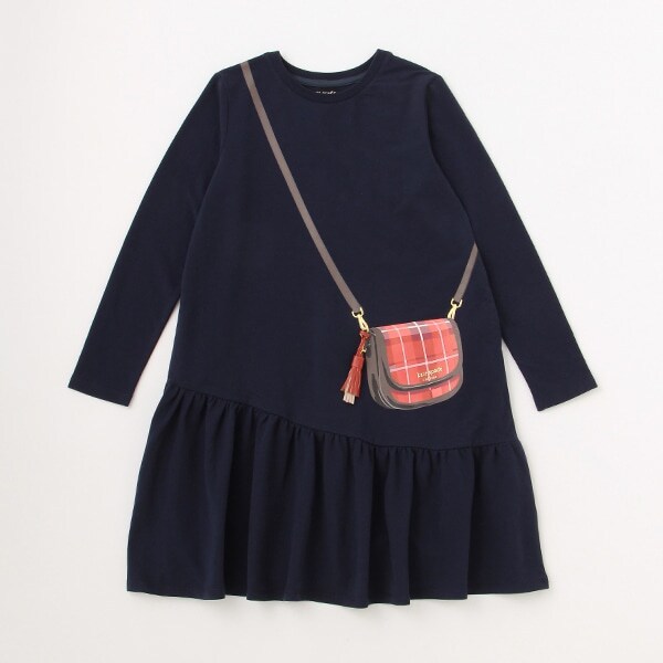 ガールズ トロンプルイユプレイドクロスボディワンピース
