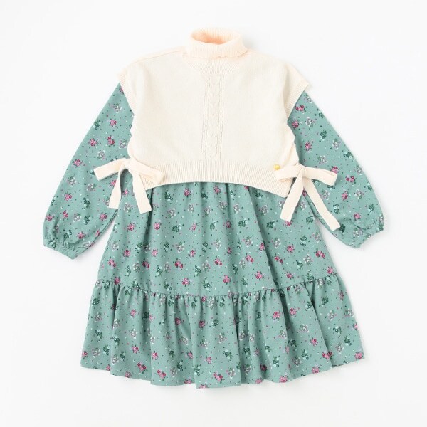 ガールズ クラスターフローラルワンピース&ニットベストセット