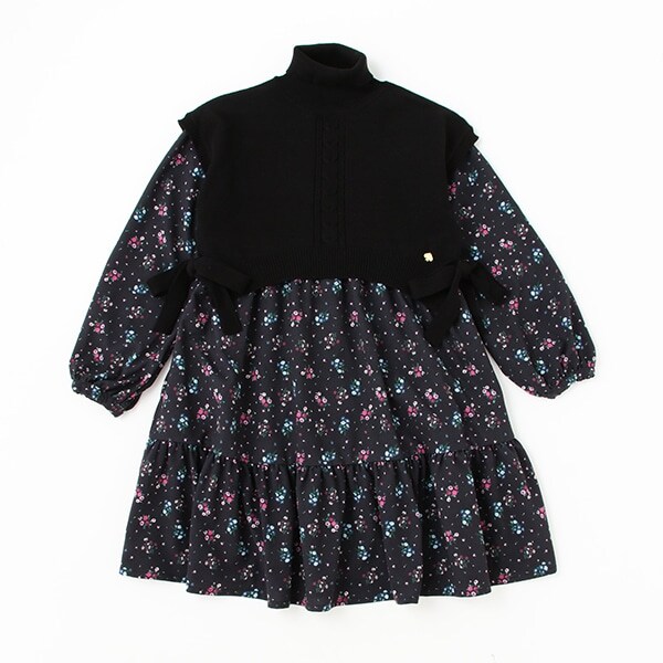 ガールズ クラスターフローラルワンピース&ニットベストセット