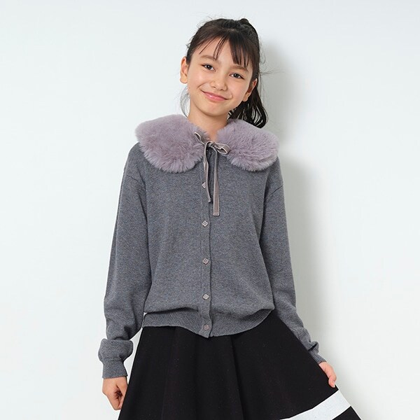 ガールズ フェイクファーティペットカーディガン