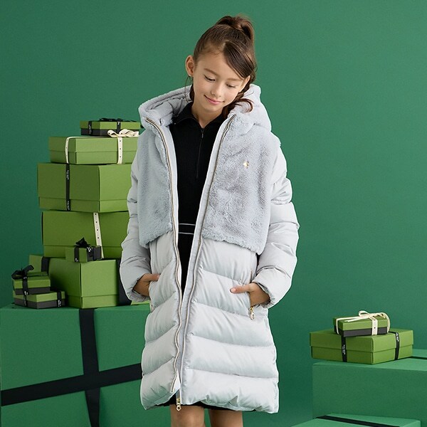 ガールズ フェイクファー切り替えダウンコート