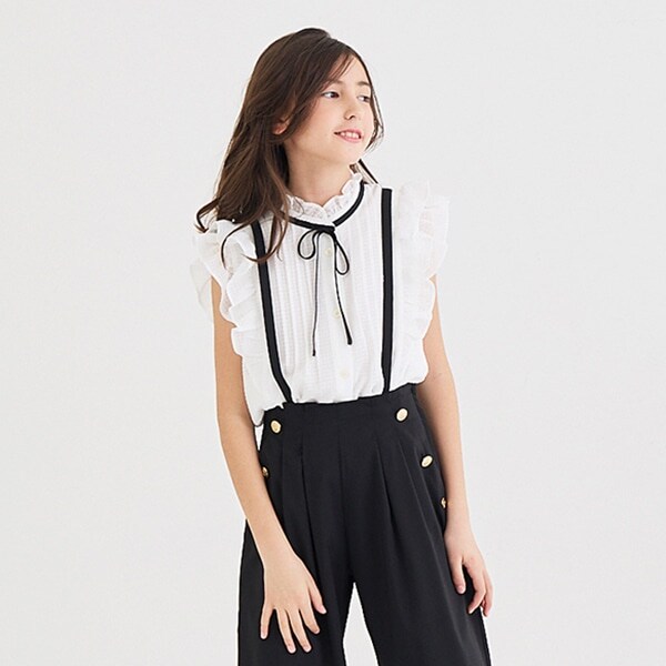 ガールズ ピンタックフリルブラウス