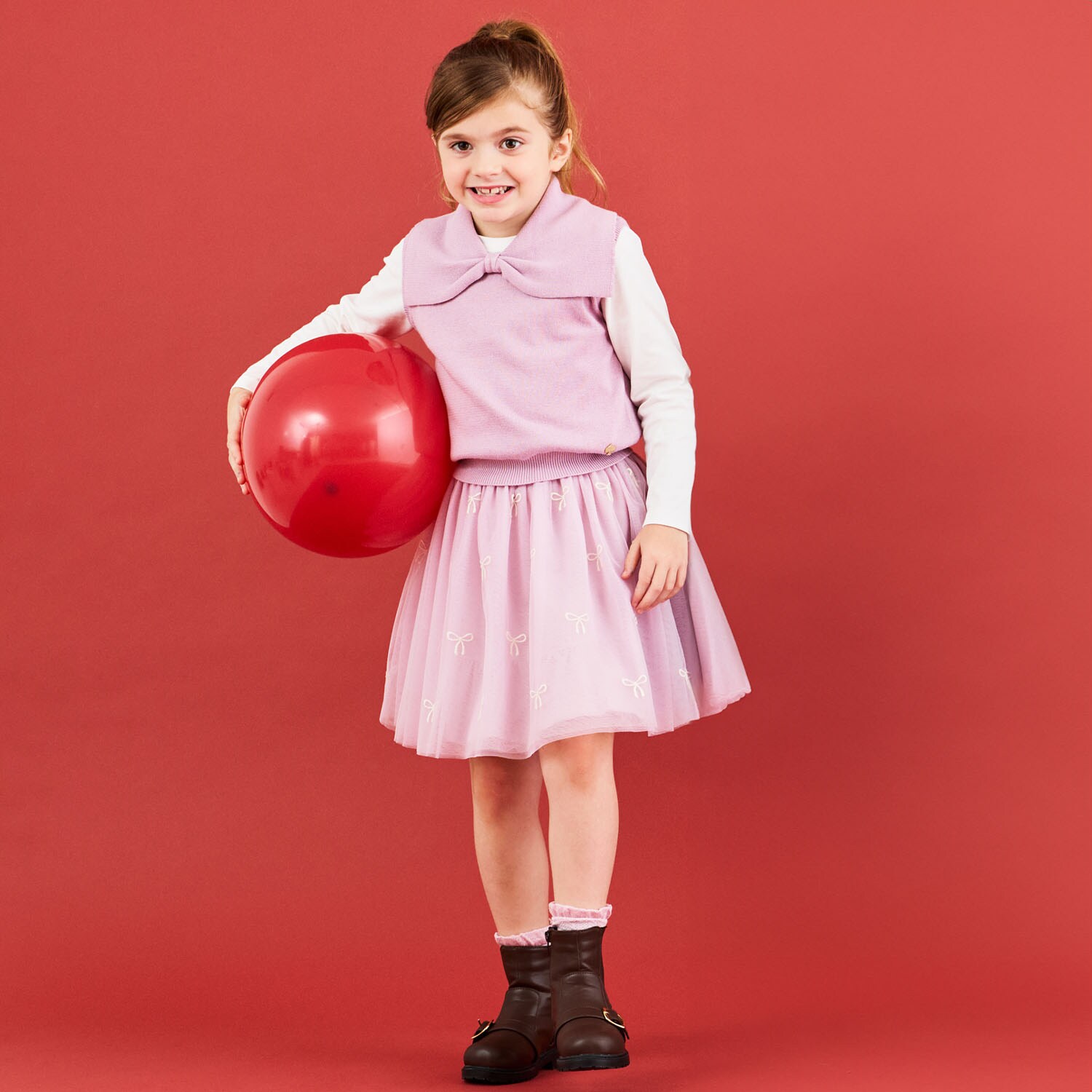 ボウ刺しゅうチュールスカート