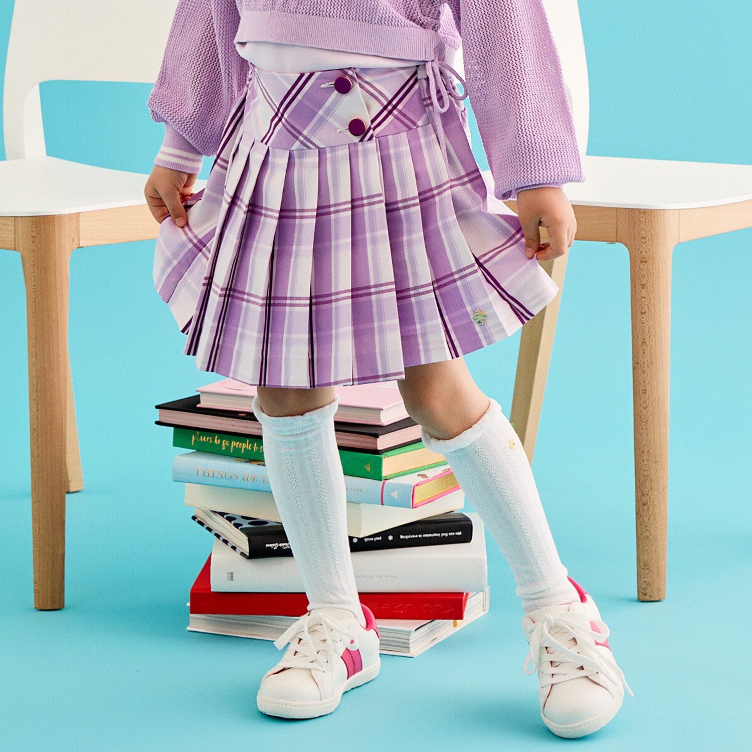 チェックプリーツラップキュロットスカート